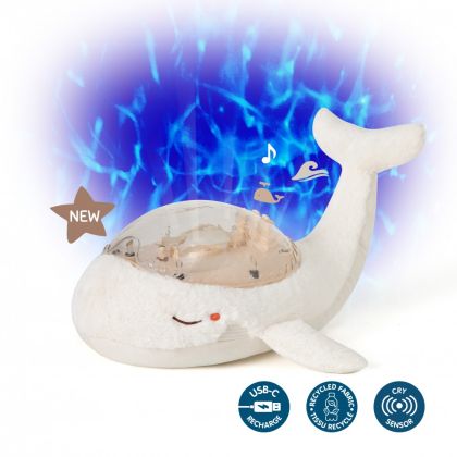 Cloud B Успокояваща играчка за бебе с мелодии и подводни прожекции Tranquil Whale™ - White