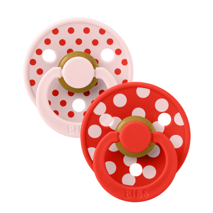 BIBS COLOUR POLKA DOTS залъгалка каучук Blossom/Candy Apple 0-6 месеца 2 бр.