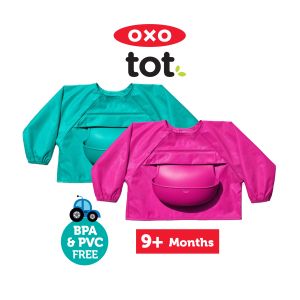 OXO Tot лигавник Roll-Up с ръкави и силиконов джоб Розов