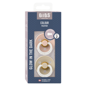 BIBS COLOUR Round залъгалка каучук Blush/Vanilla 6-18 месеца, светеща 2бр. 