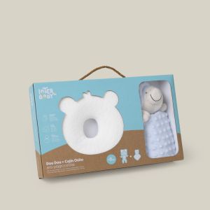Interbaby подаръчен комплект възглавничка и кърпичка за гушкане, синьо