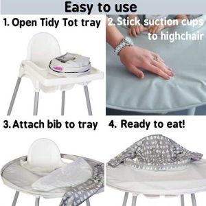 Tidy Tot комплект за хранене - покривало за табла и лигавник Coverall с велкро Dove Grey сиви круши и ябълки