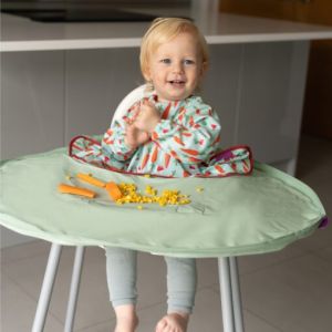 Tidy Tot комплект за хранене - покривало за табла и лигавник Coverall с велкро Sage Green моркови и репички