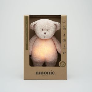 MOONIE ORGANIC 2.0: Приятелче за спокоен сън от органичен памук с нощна лампа и успокояващи звуци - МЕЧО "ROSE"