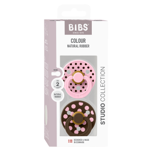 BIBS COLOUR POLKA DOTS залъгалка каучук Pink/Mocha 0-6 месеца 2 бр.