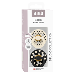 BIBS COLOUR POLKA DOTS  Анатомична залъгалка каучук Ivory/Black 0-6 месеца 2 бр.