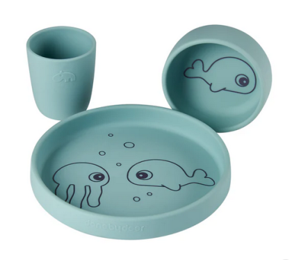 Done By Deer силиконов комплект за хранене Sea Friends Blue