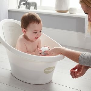 Shnuggle - световно-награждавана бебешка вана за къпане White-Grey Banana