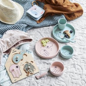 Done By Deer силиконов комплект за хранене Sea Friends Blue