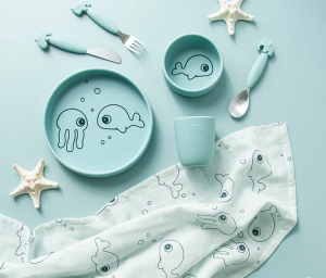 Done By Deer силиконов комплект за хранене Sea Friends Blue