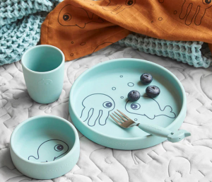 Done By Deer силиконов комплект за хранене Sea Friends Blue