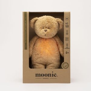 MOONIE ORGANIC 2.0: Приятелче за спокоен сън от органичен памук с нощна лампа и успокояващи звуци - МЕЧО "CAPPUCCINO"