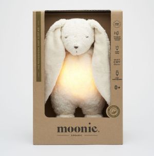 MOONIE ORGANIC 2.0: Приятелче за спокоен сън от органичен памук с нощна лампа и успокояващи звуци - ЗАЙО "POLAR"